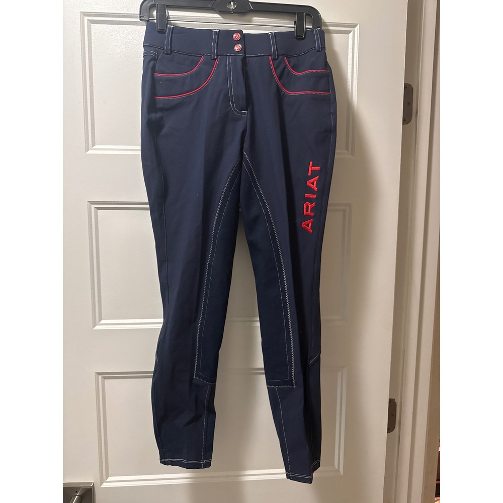 NWT Ariat Olympia Acclaim Full Seat Breeches Team Navy Red 24R 10016831 Womens